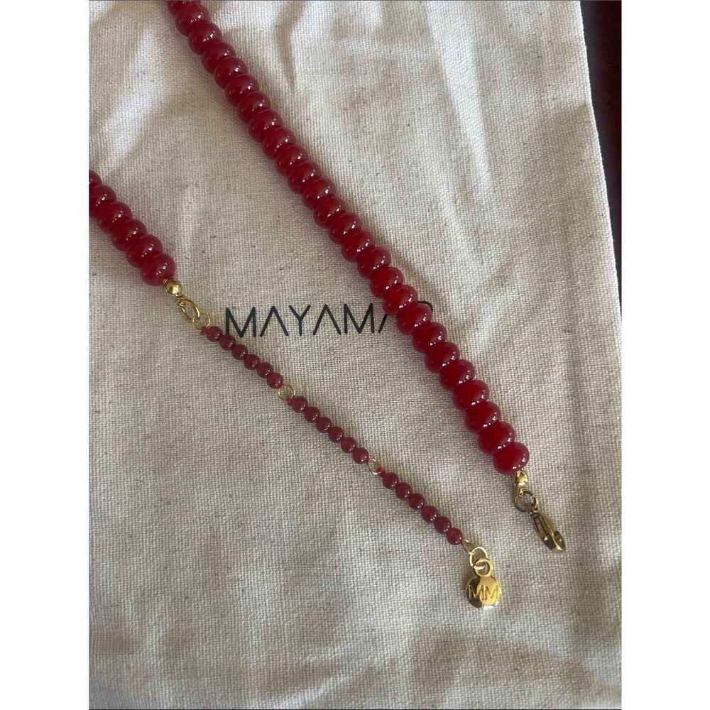 Genuine Garnet Beaded Necklace with 24k Gold Accents - Picture 3 of 5